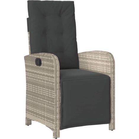 Chaise inclinable de jardin avec repose-pied gris clair rotin