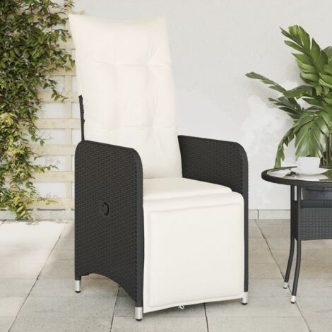 Chaise inclinable de jardin-Chaise de terrasse-Chaise d'extérieur avec coussins noir résine tressée 789867