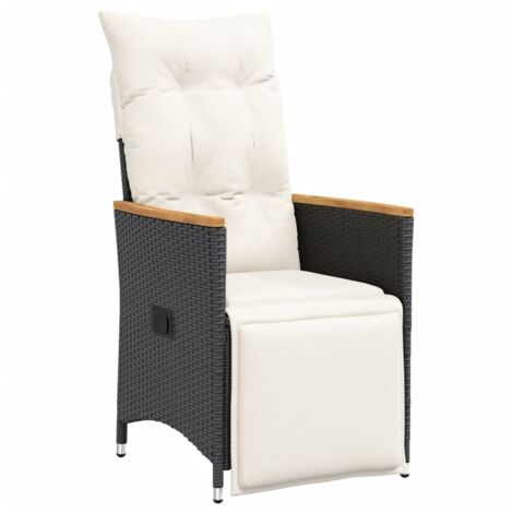 Chaise inclinable de jardin  Chaise d'extérieur avec coussins noir résine tressée