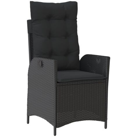 Chaise inclinable de jardin  Chaise d'extérieur avec coussins noir résine tressée