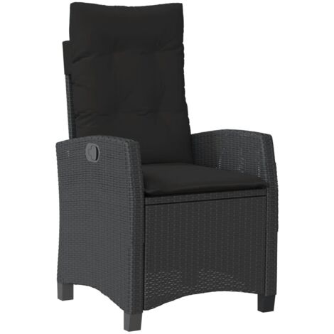 Chaise inclinable de jardin  Chaise d'extérieur avec coussins noir résine tressée