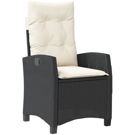 Chaise inclinable de jardin  Chaise d'extérieur avec coussins noir résine tressée