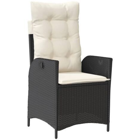 Chaise inclinable de jardin  Chaise d'extérieur avec coussins noir résine tressée