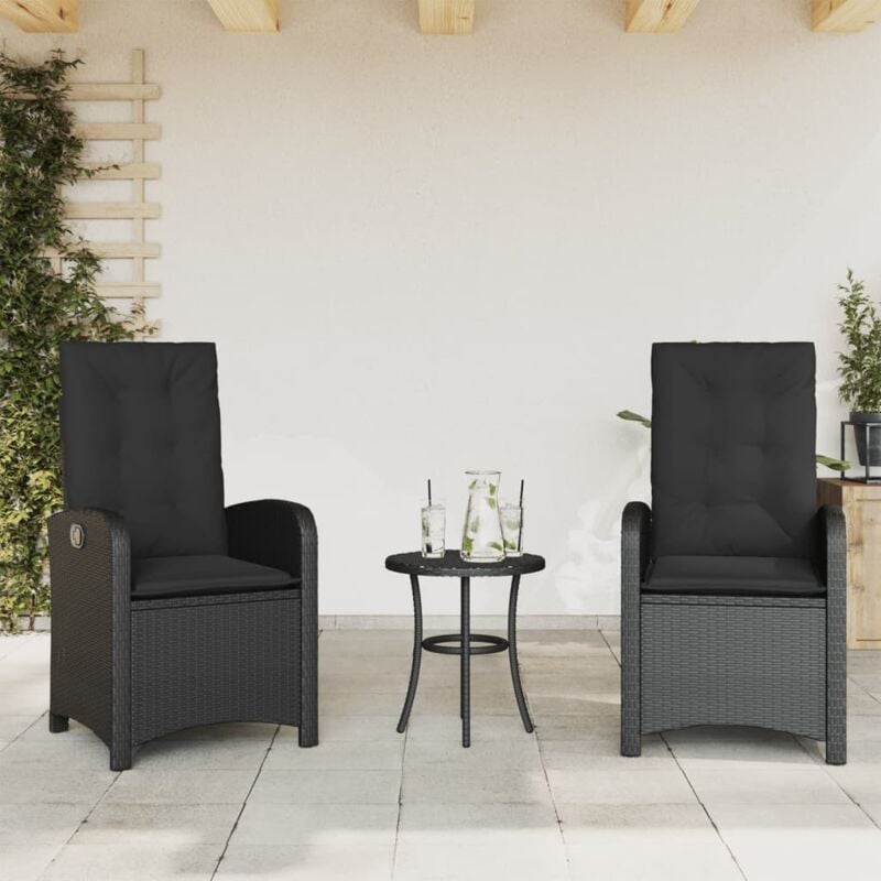 Vidaxl - Chaises inclinables de jardin lot de 2 et coussins noir rotin
