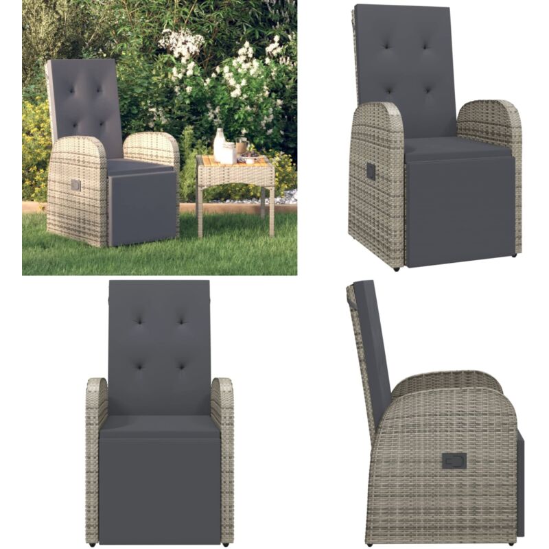 Chaise inclinable de jardin et coussin Résine tressée Gris - Fauteuil De Jardin - Chaise Relaxante - Mobilier De Jardin - Chaise Inclinable - Résine