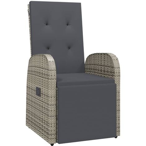 Chaise inclinable de jardin et coussin Résine tressée Gris vidaXL