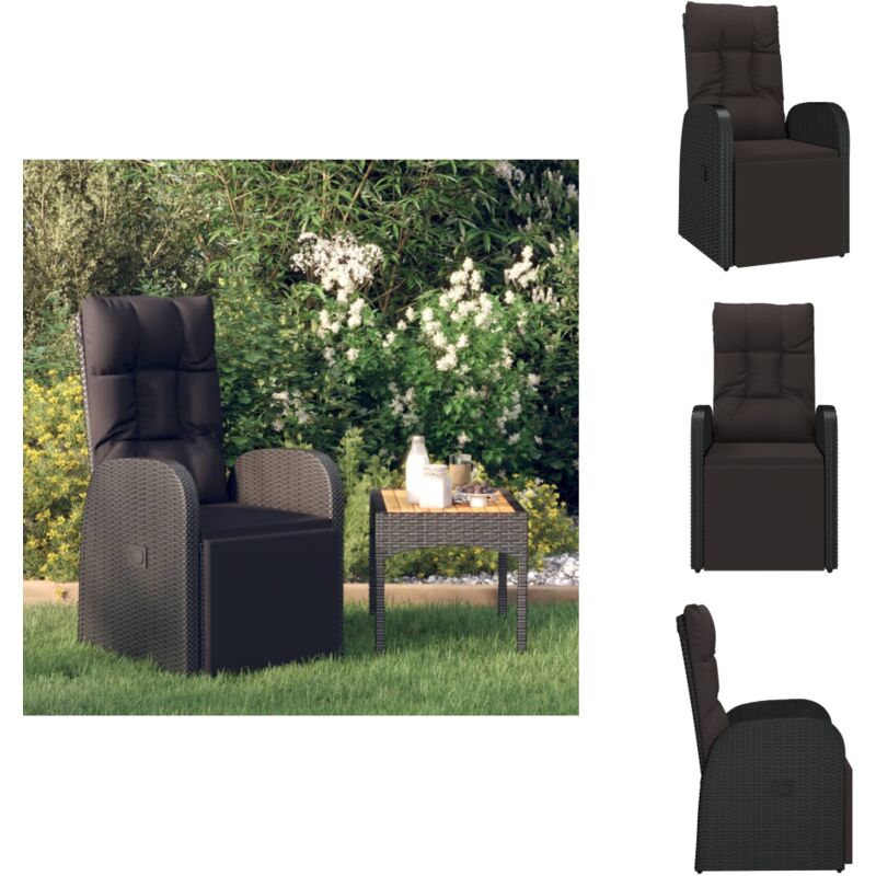 Chaise inclinable de jardin et coussin Résine tressée Noir - Fauteuil De Jardin - Chaise Inclinable - Mobilier De Jardin - Chaise Extérieure - Résine