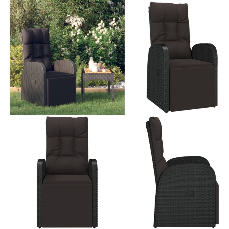 Chaise inclinable de jardin et coussin Résine tressée Noir - Fauteuil De Jardin - Chaise Inclinable - Mobilier De Jardin - Chaise Extérieure - Résine