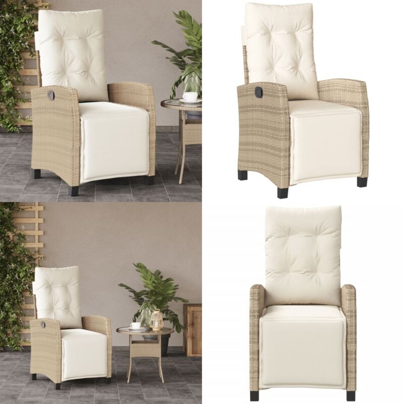 Chaise inclinable de jardin et repose-pied beige résine tressée - Chaise De Jardin Inclinable - Chaise De Patio - Fauteuil De Jardin - Mobilier De
