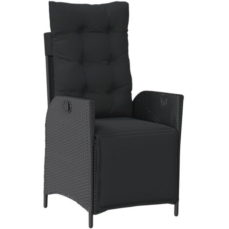 Chaise inclinable de jardin et repose-pied noir résine tressée
