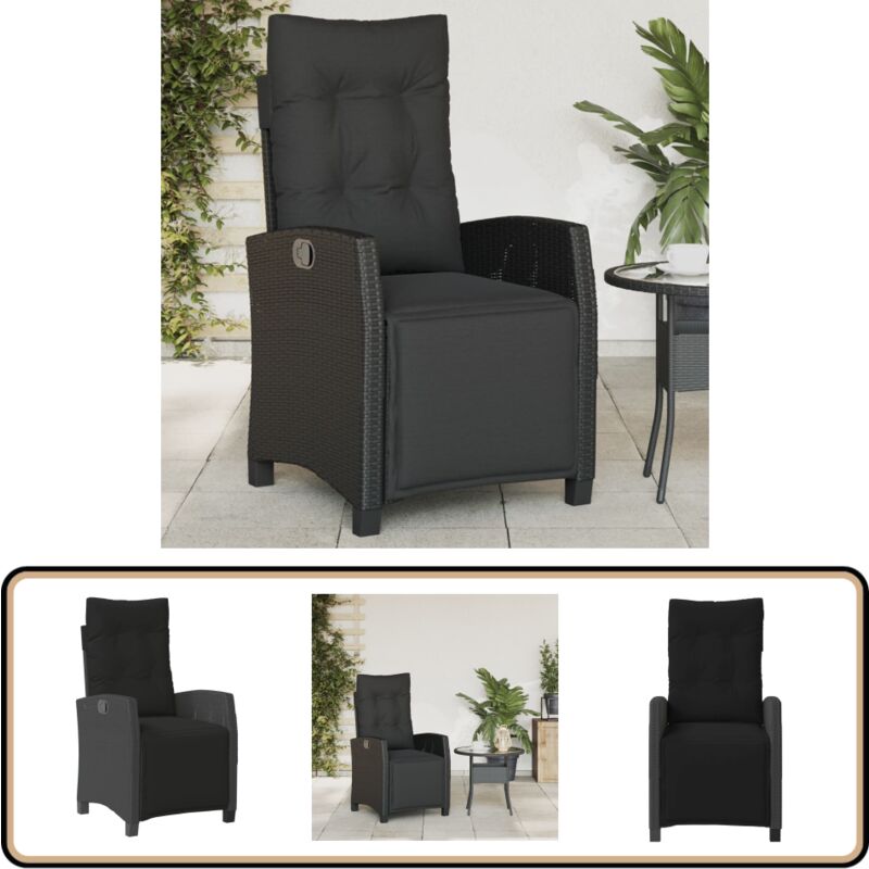 Chaise inclinable de jardin et repose-pied noir résine tressée - Chaises De Jardin - Chaises Inclinables - Fauteuil De Jardin - Chaise Patio - Chaise