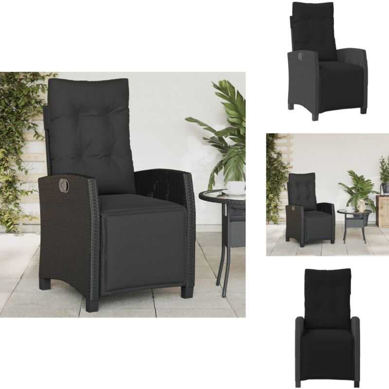 Chaise inclinable de jardin et repose-pied noir résine tressée - Chaises De Jardin - Chaises Inclinables - Fauteuil De Jardin - Chaise Patio - Chaise