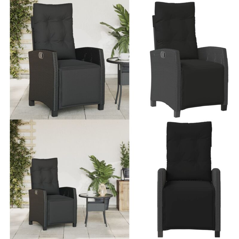 Chaise inclinable de jardin et repose-pied noir résine tressée - Chaises De Jardin - Chaises Inclinables - Fauteuil De Jardin - Chaise Patio - Chaise