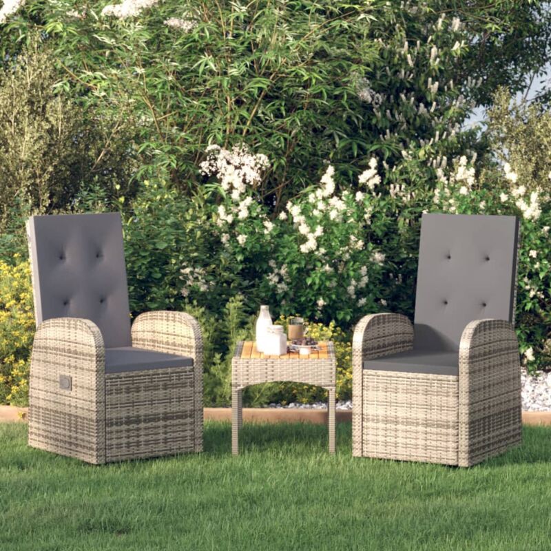 Chaise inclinable de jardin,Siège de Terrasse Chaise d'extérieur 2pc et coussins Résine tressée Gris CFW629397