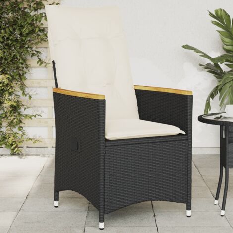 Chaise inclinable de jardin，Siège de Terrasse  Chaise d'extérieur avec coussins noir résine tressée CFW58192
