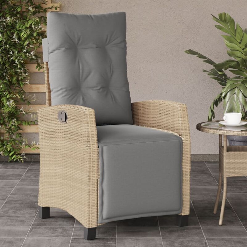 Chaise inclinable de jardin,Siège de Terrasse Chaise d'extérieur et repose-pied mélange beige rotin CFW994376