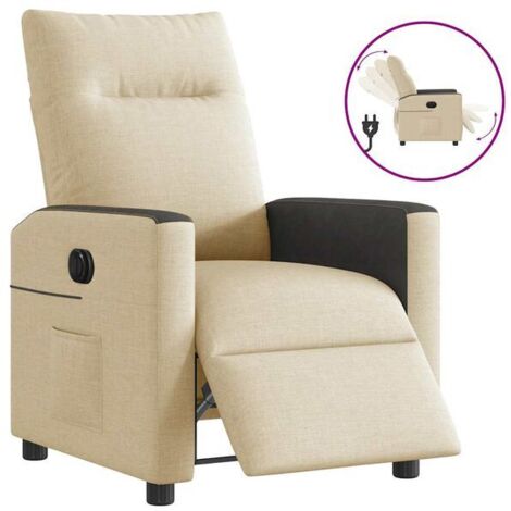 Chaise inclinable électrique en tissu beige – Fauteuil relax motorisé avec dossier et repose-pieds réglables, confort ergonomique, idéal pour salon ou bureau