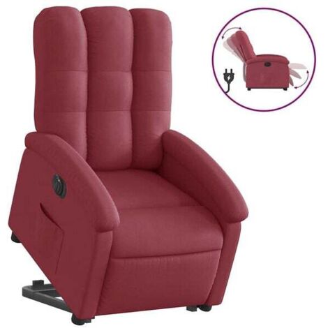 Chaise inclinable électrique réglable en hauteur avec repose-pieds, tissu velours rouge bordeaux, confort ergonomique pour salon ou bureau