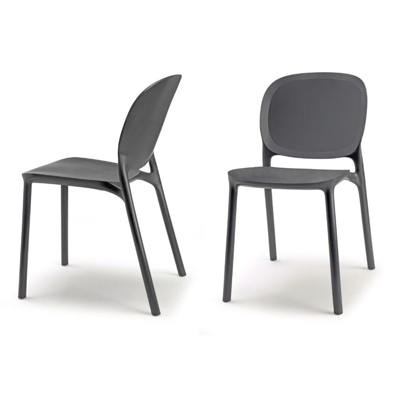 Chaise design, Chaise indoor / outdoor lot de 2 Hug Gris en Plastique, Scab design