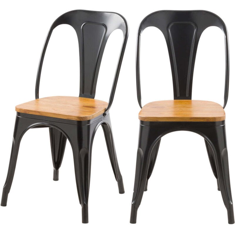 Rendez-vous Déco - Lot de 2 chaises en métal noir et bois d'orme - yoanna