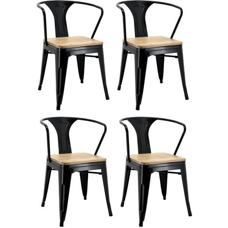 Chaise industrielle en métal et bois d'orme (Lot de 4) Métal laqué noir - Noir