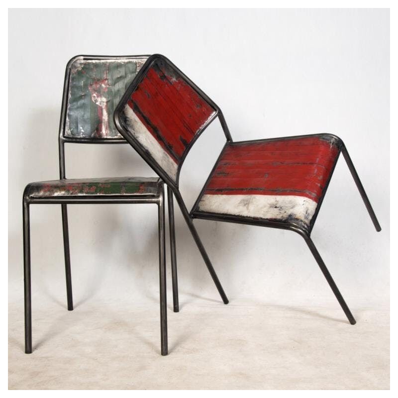 Chaise industrielle métal recyclé CARAVELLE
