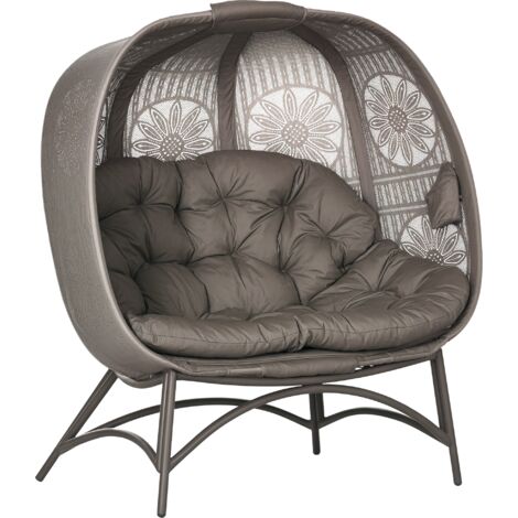 Chaise jardin 2 personnes pliable grand coussin siège cadre acier couleur sable 126x75x142 cm
