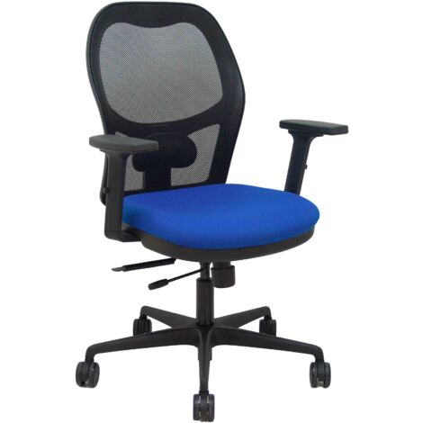 Chaise Jorquera traslack résille noire siège noir accoudoirs bleu bali roulettes 2D 65