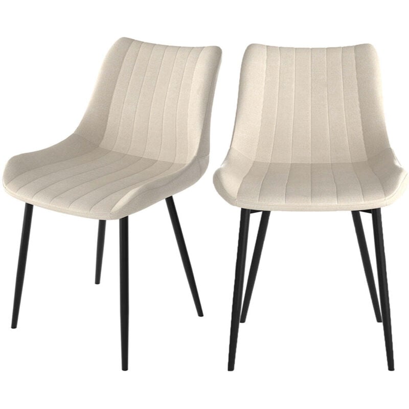Lot de 2 chaises en tissu beige et métal noir - killi