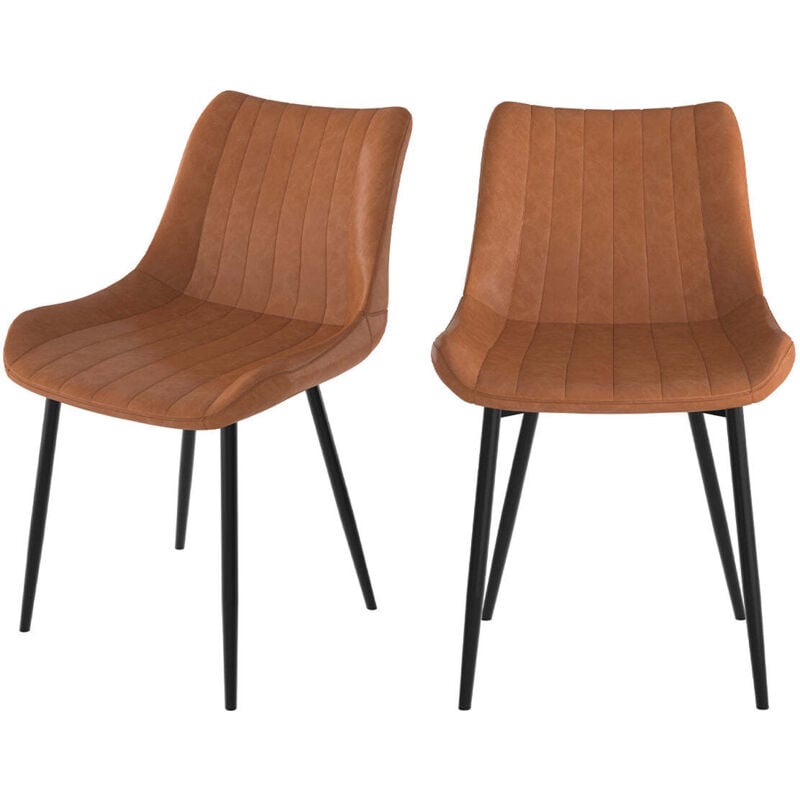 Rendez-vous Déco - Lot de 2 chaises en cuir synthétique camel et métal noir - killi