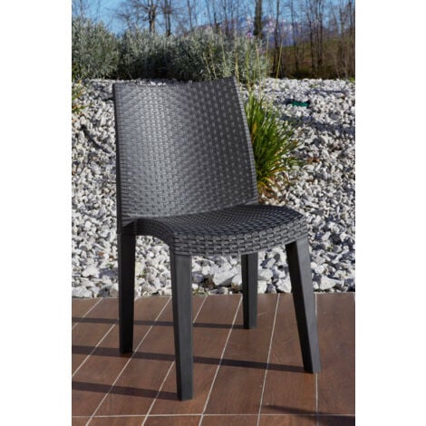 Lot de 4 fauteuils outdoor Lady effet rotin Anthracite 55 x 48 x 86 cm