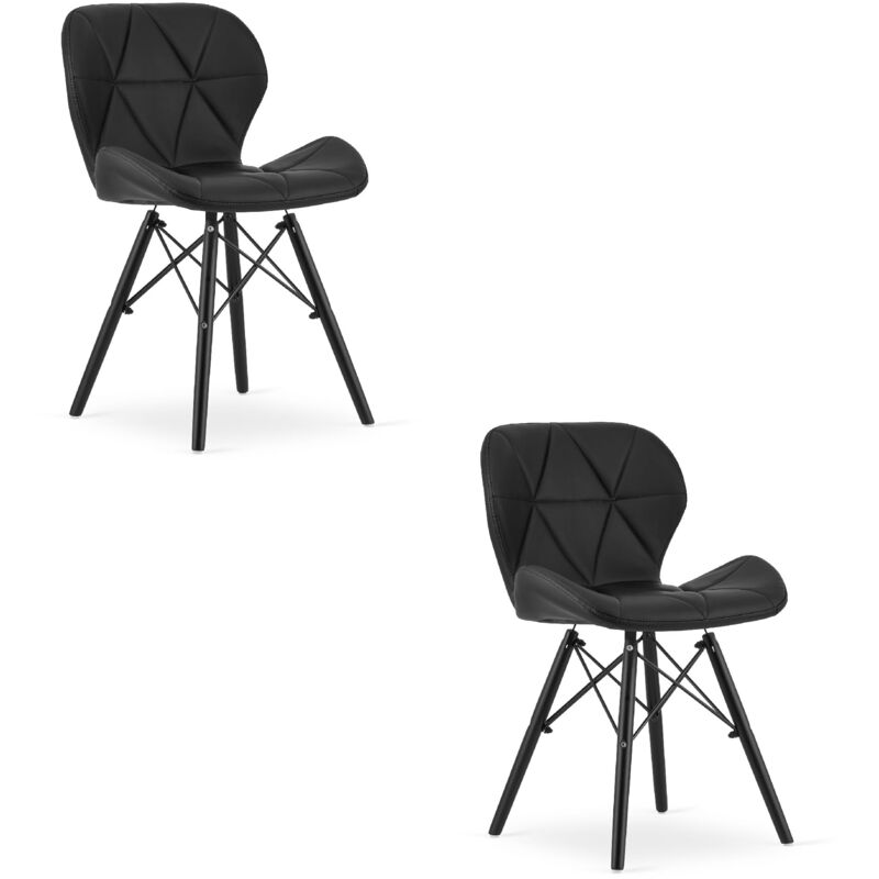 Chaise LAGO en éco-cuir - noir / pieds noirs x 2
