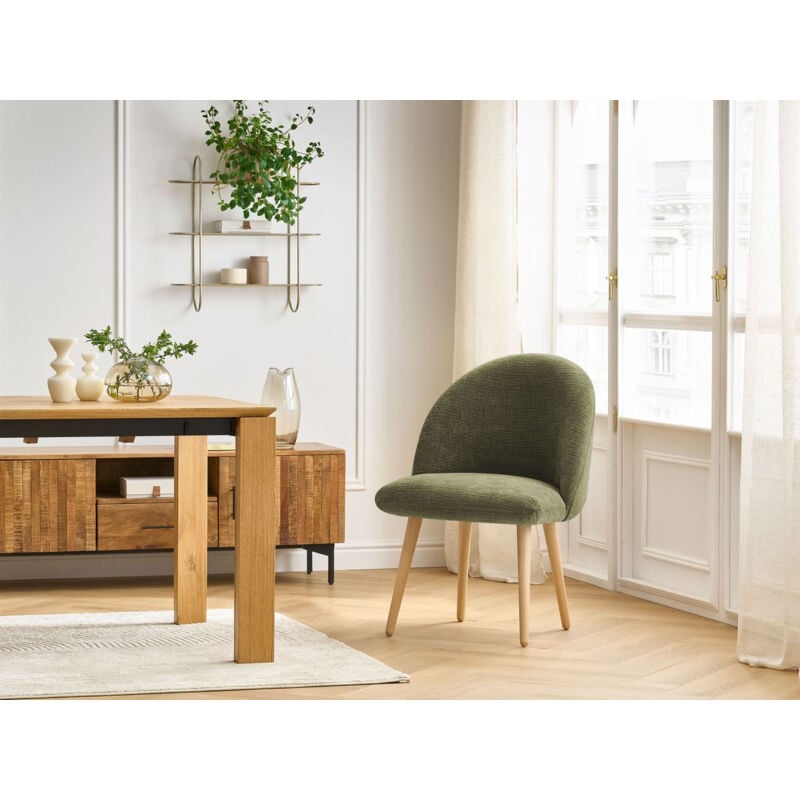 Bobochic - Chaise et fauteuil de table Chaise lalie tissu texturé et pieds scandinaves bois Vert - Vert