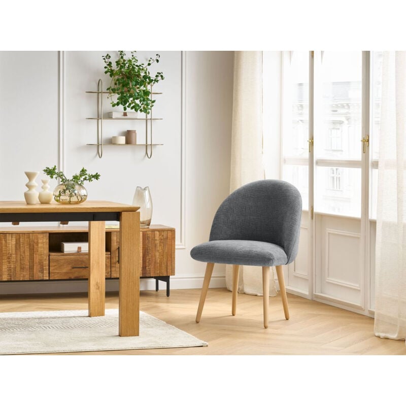Chaise et fauteuil de table Bobochic Chaise lalie tissu texturé et pieds scandinaves bois Gris foncé - Gris foncé