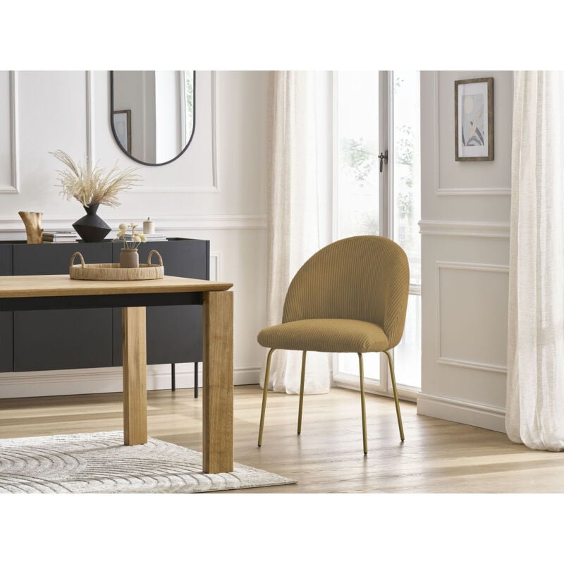 Chaise et fauteuil de table BOBOCHIC - Chaise LALIE tissu velours côtelé et pieds métal or Jaune - Jaune