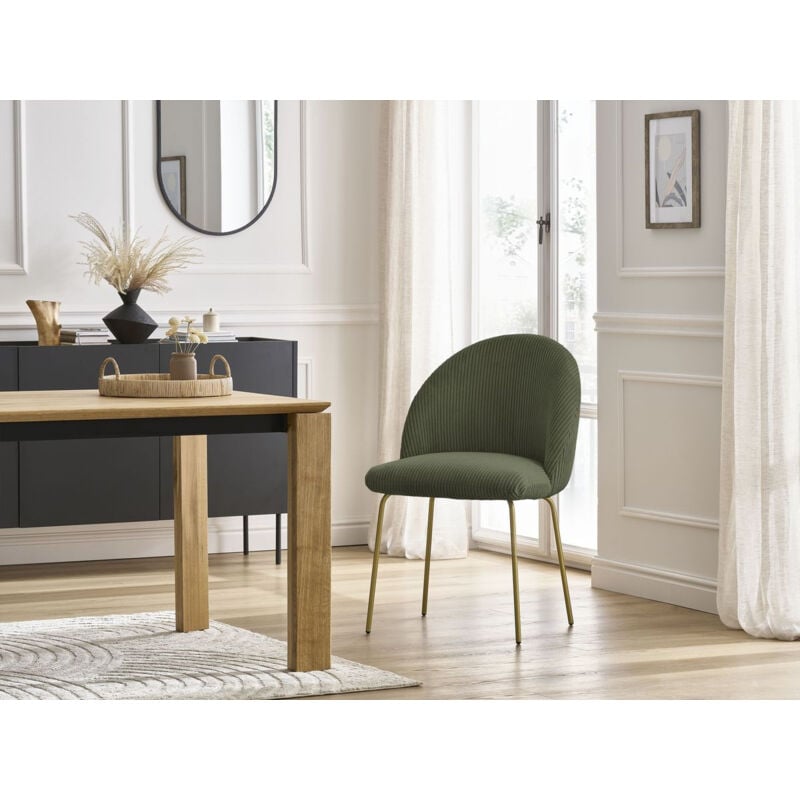 Bobochic - Chaise et fauteuil de table Chaise lalie tissu velours côtelé et pieds métal or Vert - Vert