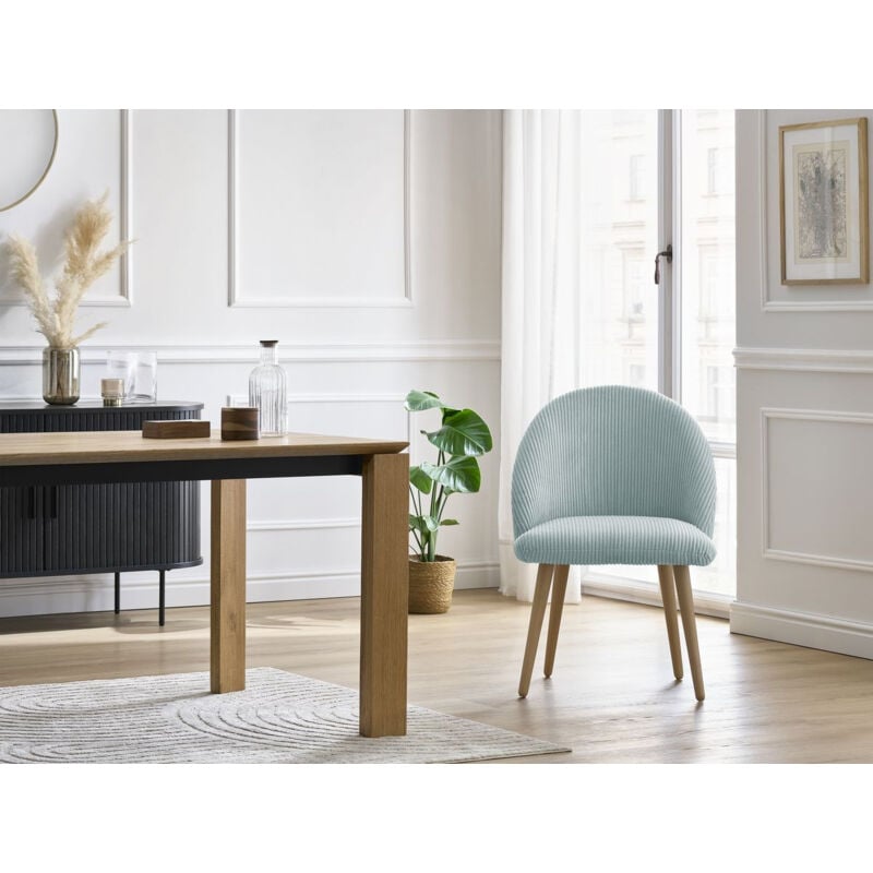 Bobochic - Chaise et fauteuil de table Chaise lalie tissu velours côtelé et pieds scandinaves bois Bleu clair - Bleu clair