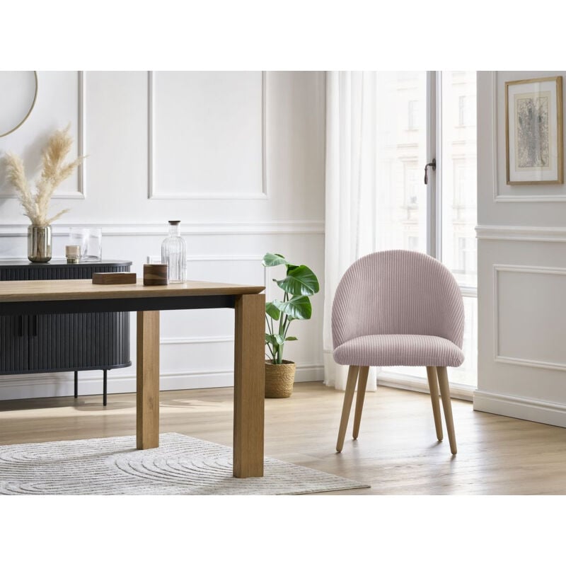 Bobochic - Chaise et fauteuil de table Chaise lalie tissu velours côtelé et pieds scandinaves bois Rose - Rose