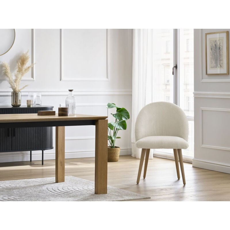 Bobochic - Chaise et fauteuil de table Chaise lalie tissu velours côtelé et pieds scandinaves bois Beige - Beige