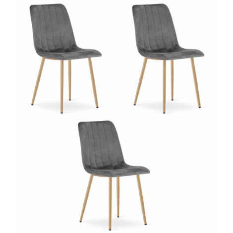 Chaise LAVA - velours gris foncé / pieds couleur bois x 3