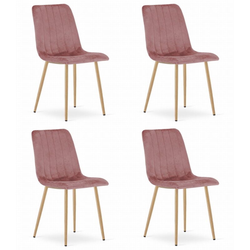 Chaise LAVA - velours rose / pieds couleur bois x 4
