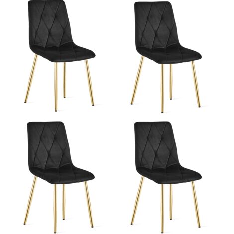 Chaise LIBRA - velours noir / pieds dorés x 4