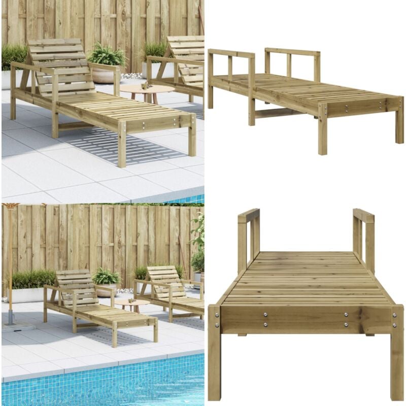 Chaise longue 199,5x62x55 cm bois de pin imprégné - Chaise Longue - Transat - Mobilier De Jardin - Salon De Jardin - Bain De Soleil - Home & Living