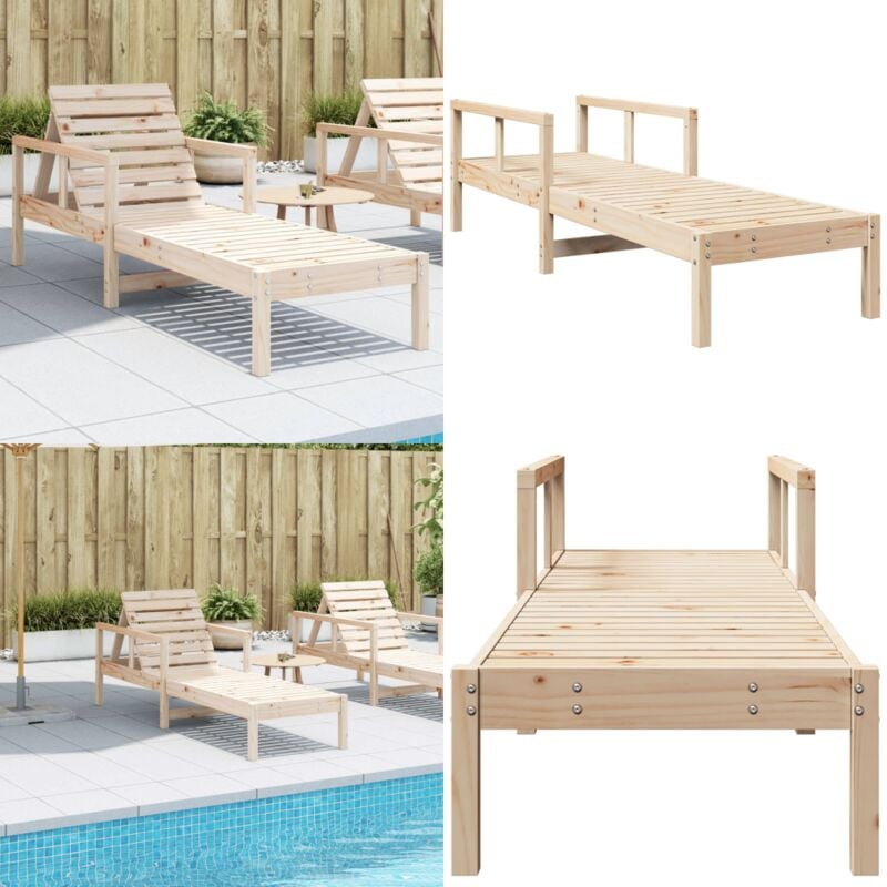 Chaise longue 199,5x62x55 cm bois massif de pin - Chaises Longues - Chaises Longues Pliantes - Mobilier De Jardin - Salon De Jardin - Bains De Soleil