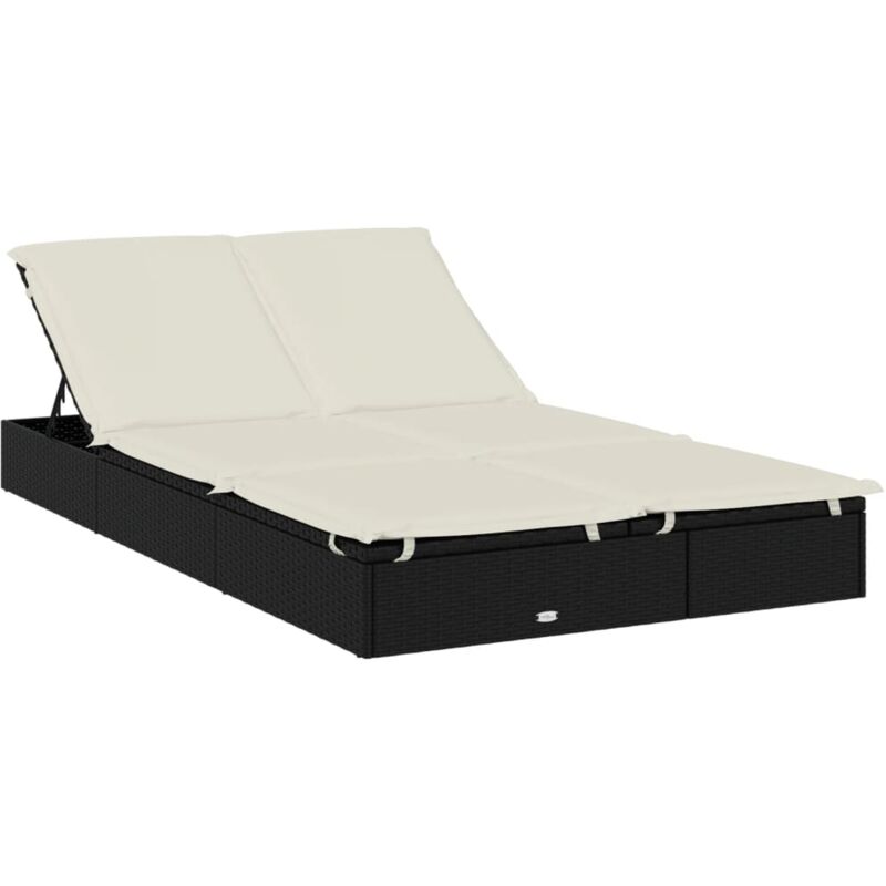 vidaXL Chaise longue à 2 places avec coussins noir résine tressée