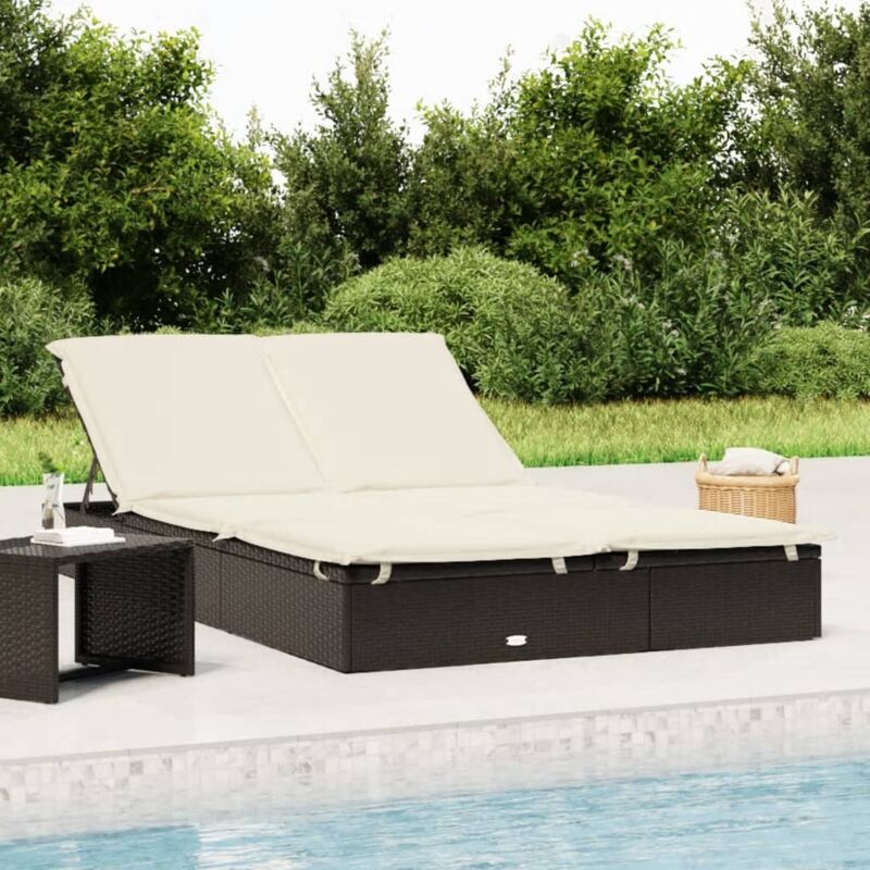Maison Chic - Chaise longue à 2 places Bain de soleil Transat avec coussins noir résine tressée 77347