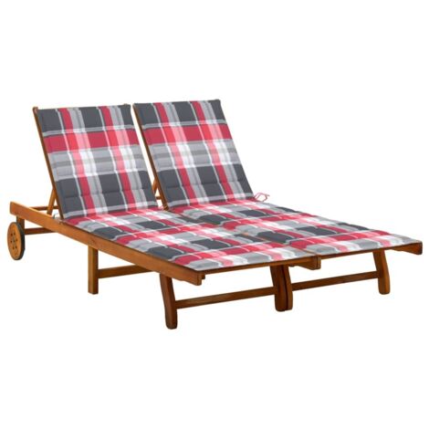 Chaise longue 2 places - Bain de soleil Transat Relax de jardin avec coussins Acacia solide GF89004