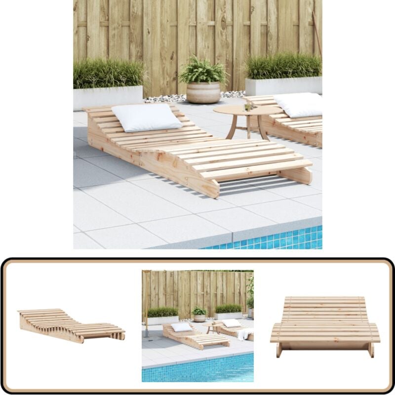 Chaise longue 205x80x31,5 cm bois massif de pin - Chaises Longues - Chaises Longues En Bois - Mobilier De Jardin - Transats - Relaxations Extérieures