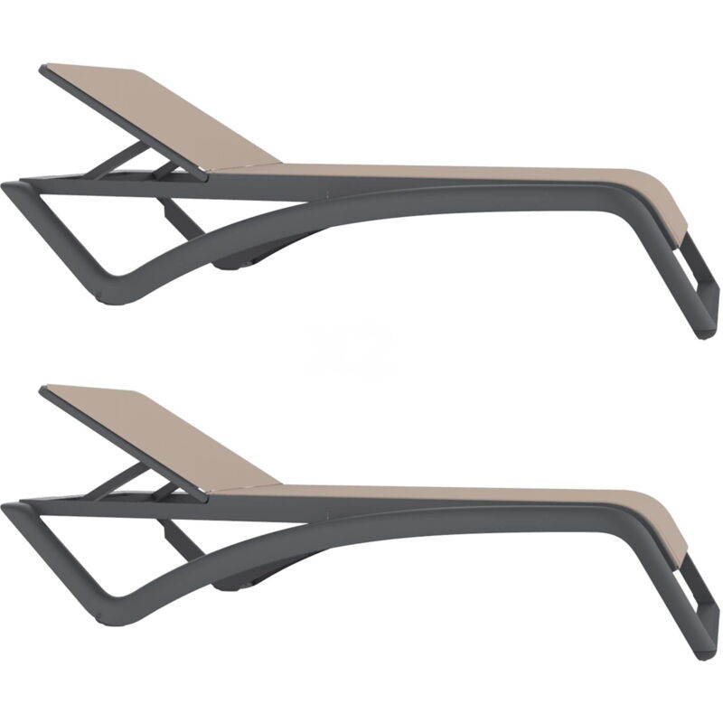 Resol SKY CLUB Chaise Longue Extérieur Set 2 Structure Gris Foncé - Textilène Beige Resol SKY CLUB Chaise Longue Extérieur Set 2 Structure Gris Foncé - Textilène Beige