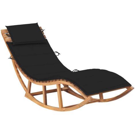 vidaXL Bois de Teck Solide Chaise Longue à Bascule avec Coussin Multicolore